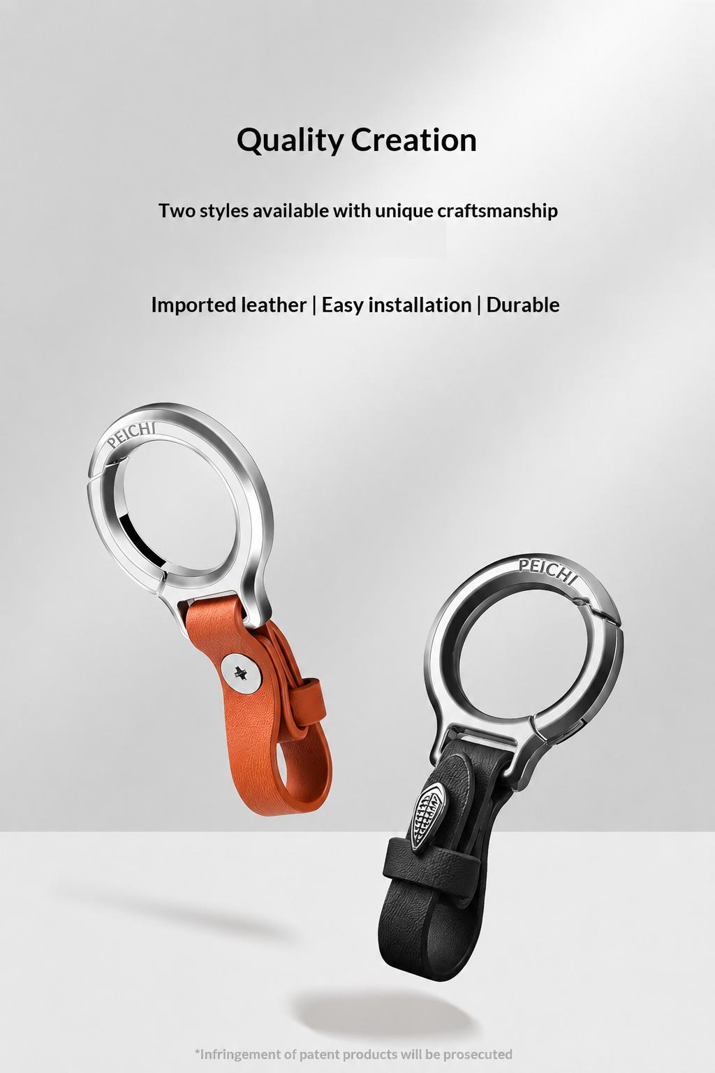 AILIS New Upgraded Metal-Leather Zinc Alloy Keychain with Leather Strap - Stylish, Versatile, Durable, Unisex Anti-Lost Key Ring for Car, Home Use - Keeps Keys Secure and Easy to Find