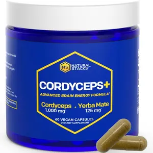 Cordyceps Mushroom Capsules Brain Energy Cognitive Support Supplement With Yerba Mate 60 Capsules