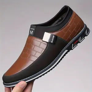 Men's Fashion PU Leather Shoes - Non-slip, Wear Resistant Slip On - For Business & Office Occasions - For Men -  Suitable for Formal & Casual Wear - Gift for Professionals Footwear Boy Closed Work