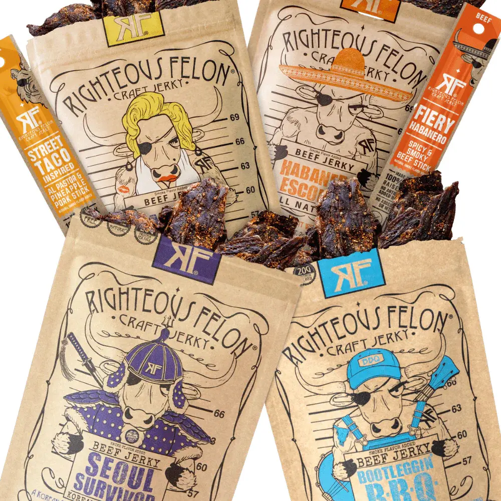 Spicy Beef Jerky Bundle - 6 Meat Snacks, Fiery Protein-Packed Jerky & Meat Sticks by Righteous Felon