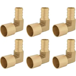 6PCS Pex 1/2" x 1/2" Female Sweat 90 Degree Elbow Adapter Brass Copper to PEX Fittings