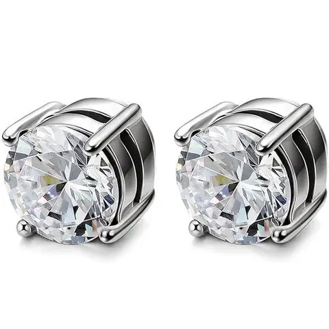 Magnetic Earrings for Men Women Shiny Round Cubic Zirconia Stud Earrings for Non-Pierced Ears Hypoallergenic Stainless Steel Fake Earrings Not Easy to Fall off