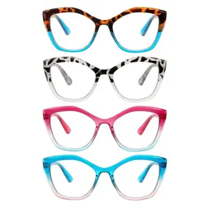 ZOELEAD Women's 4-Pack High Quality Eyewear, Durable Lightweight Mixed Color Butterfly Frame Reading Glasses with Blue Light Blocking, Adjustable Spring Hinges, Ideal for Computer Use & Outdoor Activities, Great Gift