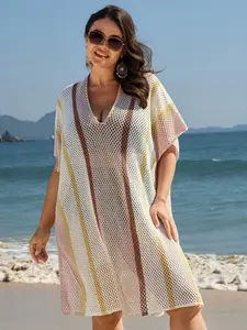 【Summer Turn-Up】【Color Blocking】 Bloomchic Colorblock Cut-Out Knit Swim Cover-Up 2026 Summer Pick for Mother's Day