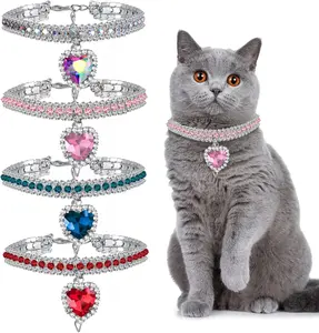 Sanwuta Rhinestone Cat Collar Heart Bling Breakaway Cat Collar Adjustable Small Dog Accessories Soft Velvet Kitten Decor with Rhinestone Love Heart for Pet Party Dress Decor 7.9-9.8 Inch