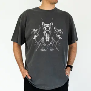 ChicCotton Vintage Doberman Comfort Colors Shirt, Gothic Cerberus Inspired Men T-shirt, Three Headed Dog Graphic Tee For Men, Gift For Him