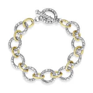 Aprilery Two-Tone Circle Link Bracelet For Women Stylish Round Ring T-Bar Jewelry