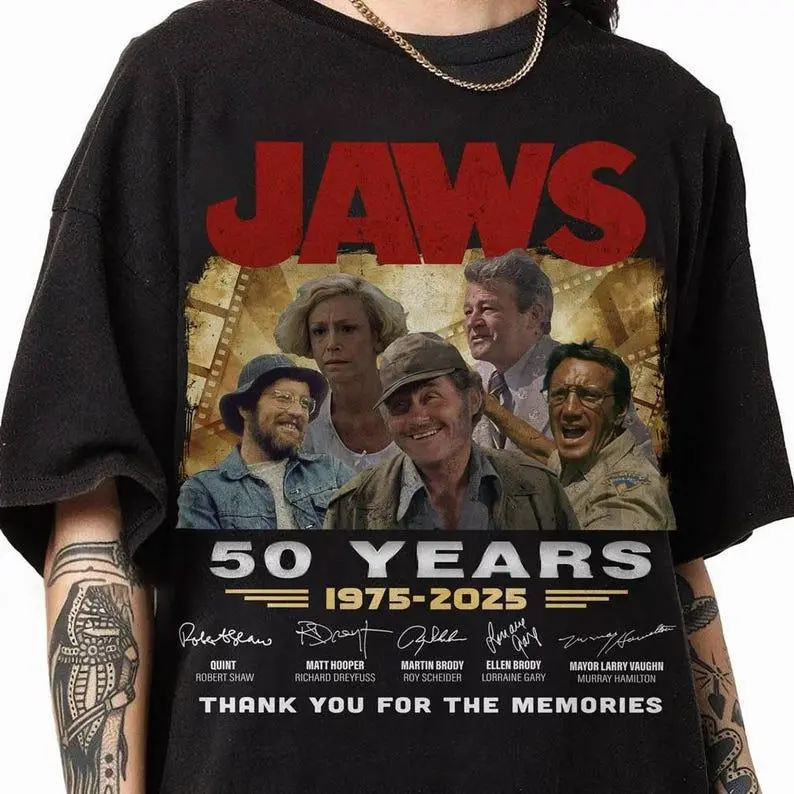 Jaws 1975 Movie Anniversary Shirt, Jaws 50th Years Anniversary Shirt, Thank For Memories Shirt, Vintage Shark Shirt Gift for Men and Women