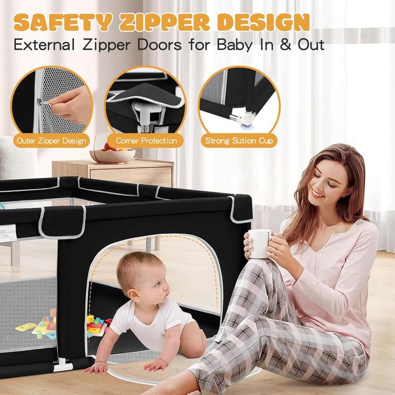 Baby Playpen with Walking Pull Ring, Storage Bag, Indoor and Outdoor Playard, Play Pens for Kid Activity Center, Sturdy Safety Baby Fence with Breathable Mesh for Toddler playpen