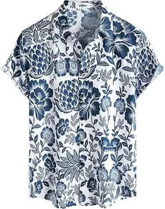 Mens Casual Hawaiian Floral Shirt - Short Sleeve Button Down Tropical Beach Summer Shirt - Lightweight Polyester, Customizable Design, Machine Washable - Fabric, Menswear
