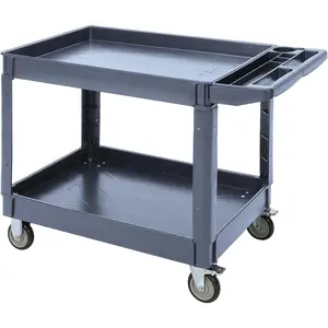 GARVEE 46" x 25" Utility Service Cart with Wheels, 2 Tier Rolling Utility Cart with Storage Handle for Warehouse, Garage, Cleaning, 500 lbs Capacity, Grey
