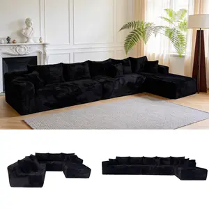 BuddieHaus 164'' Big L-Shape Cloud Sectional Couch, L-Shape Couch with Deep Seat, Sectional Couches for Living Room, Upholstered Living Room Sofa, No Assembly Required, Black, Left Chaise, Corduroy Fabric