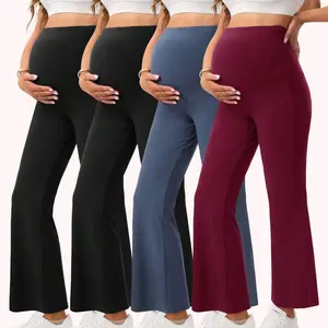 4 Pack Women's Maternity Flare Leggings With Pockets Pants Over The Belly High Waisted Yoga Pregnancy Leggings Workout Pregnancy Pants For Workout Soft Pregnancy Activewear In Assorted Colors