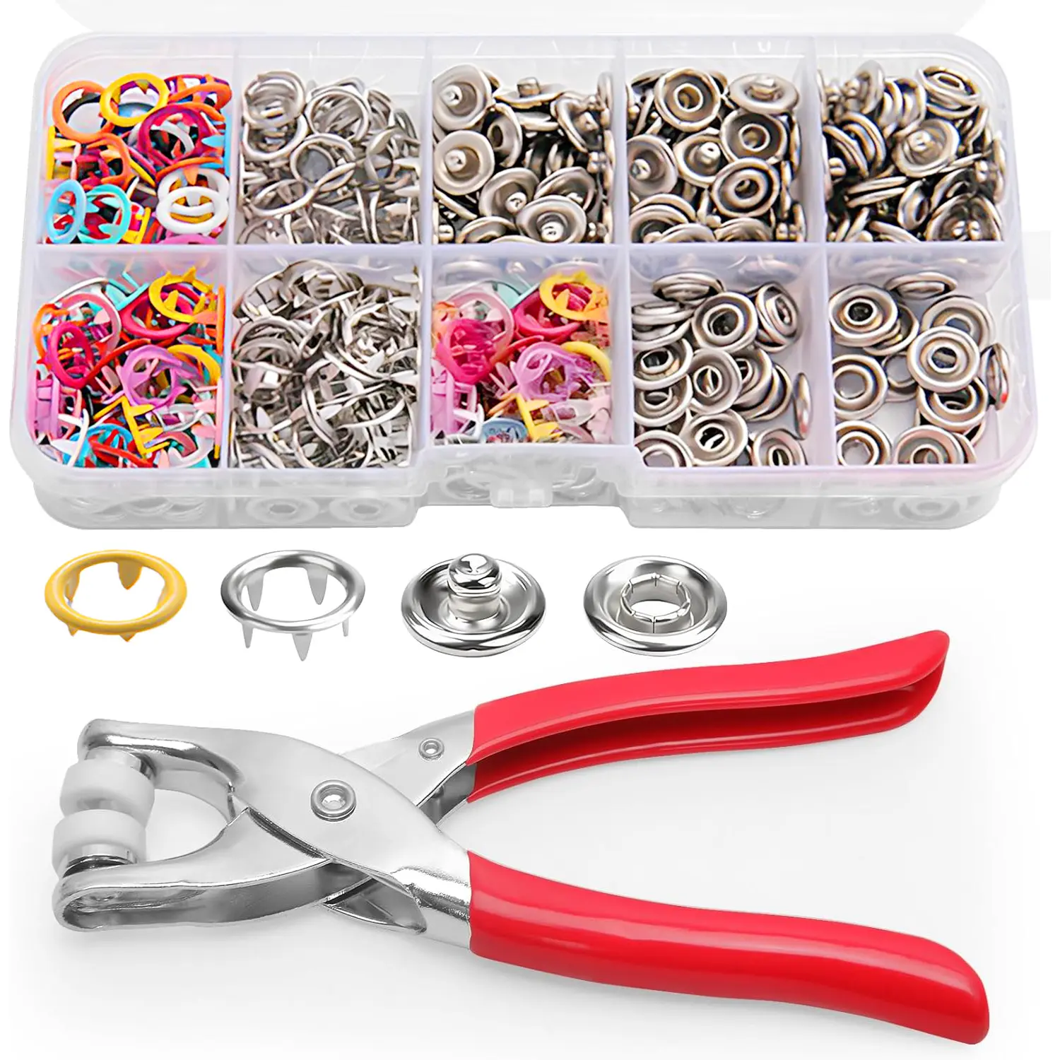100 Piece DlY Metal Snap Button Tool KitIncluding 200 pcs Snap Buttons, 1 Piecefastener Pliers 1 Piece of Rivets Tool, Easy ToUse, Suitable for Clothing and Synthetic LeatherProduction,household sewing accessory snapbutton installation tool