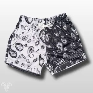 Goat Strength Half Black Bandana Half White Bandana Shorts - 5 Inch Inseam, Breathable Elastic Workout Gym camouflage Shorts - Zipper Pockets outfits workout fit