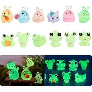 Household daily necessities 12Pcs Multicolor Cute Luminous Mini Frogs & Fat Bunny Animal Statues Glow-in-The-Dark DIY Resin Craft Accessories Mini Landscape Figurines