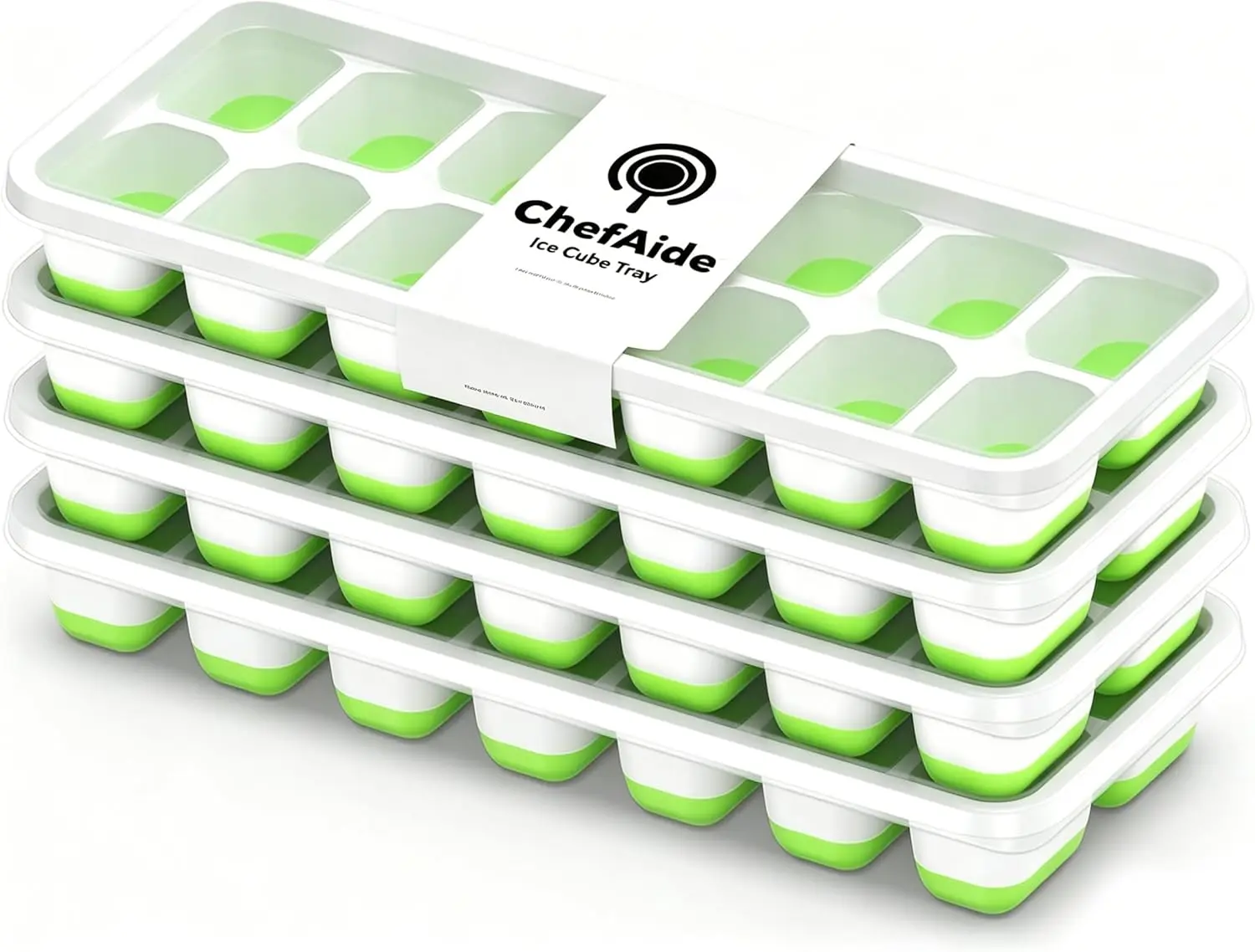 Chefaide 4‑Pack Ice Cube Trays with Lids, 56‑Cube Total Stackable Freezer Ice Trays, Durable Silicone & Plastic Easy‑Release Ice Molds for Cocktails, Coffee & Drinks ChefAide