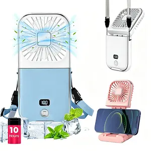 4-in-1 Portable Handheld Turbo Fan with 100 Speed Adjustable, 3000mAh Rechargeable with Power Bank & Phone holder, Hand / Neck / Desktop Cooling Foldable Personal  Mini  Fan for Summer Father's Day Gift