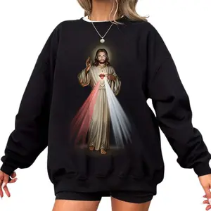 [Made in USA] Divine Mercy Jesus Sweatshirt, Divine Mercy Catholic Christian Graphic Crewneck, Sacred Heart Faith Pullover, Christian Church Outfit Oversized Sweatshirt, Catholic Gift For Women Men