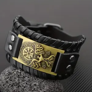 Men's Fashion Viking Fire Phoenix Totem Bracelet, Retro Punk Braided Adjustable PU Leather Bracelet, Holiday Gift Jewelry