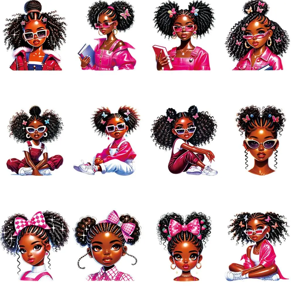 Cute Girl Pattern Heat Transfer Sticker, 12pcs/set Washable DIY Heat Transfer Sticker, DIY Clothing Sticker for T-shirt, Pillow, Canvas Bag, Crafts, Craft Supplies