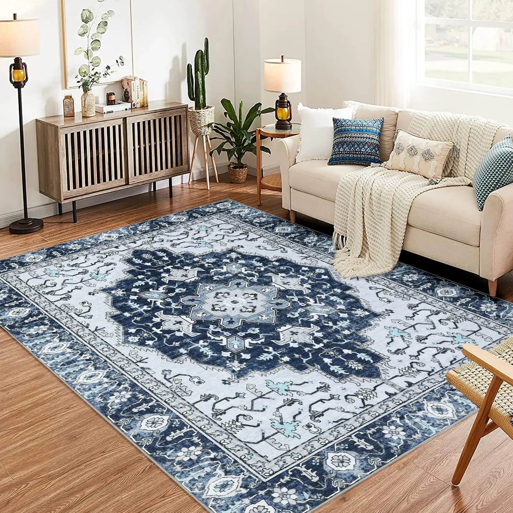 GARVEE Washable Vintage Floral Area Rugs & Runners - Non-Slip, Non-Shedding, Soft Foldable Carpets for Dining Room, Bedroom, Living Room, Kitchen Entryway, Various Sizes & Colors Available