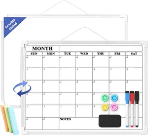 Monthly Whiteboard Calendar for Wall, Small 16" x 12" Dry Erase Board with Plastic Frame, Hanging Dry Erase Calendar with 3 Mini Sticky Notes for Kitchen Planner, Memo, Home and Office