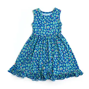 Miley Leopard TANK TWIRL DRESS Blue Green Bamboo Girls Summer Dress Gigi and Max