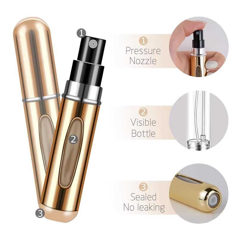 1/4Pcs 5ml Perfume Atomizer Portable Liquid Container for Cosmetics Traveling Mini Aluminum Spray Empty Refillable Bottle Compact & Lightweight
