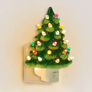 Ceramic Christmas Tree Shaped Night Light, 360 Degree Rotatable Plug in Night Light with On/Off Switch, Decorative Light for Kitchen Bathroom Bedroom