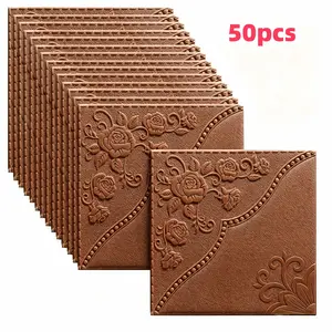 50PCS  3D Peel and Stick Wall Tiles, Rose Embossed Foam Wall Stickers, Waterproof Anti-Collision Wall Decor for Bedroom Living Room，13.78inX13.78in