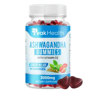 Peak Health Ashwagandha Gummies with Vitamin D2 3000mg for Stress Relief Sleep & Mood Vegan Non-GMO 60ct Dietary Supplement