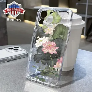 Compatible with iPhone 16 15 Pro Max Plus 14 13 12 11 X XR E Elegant lotus Flowers shockproof Non-Yellowing Crystal Transparent soft case