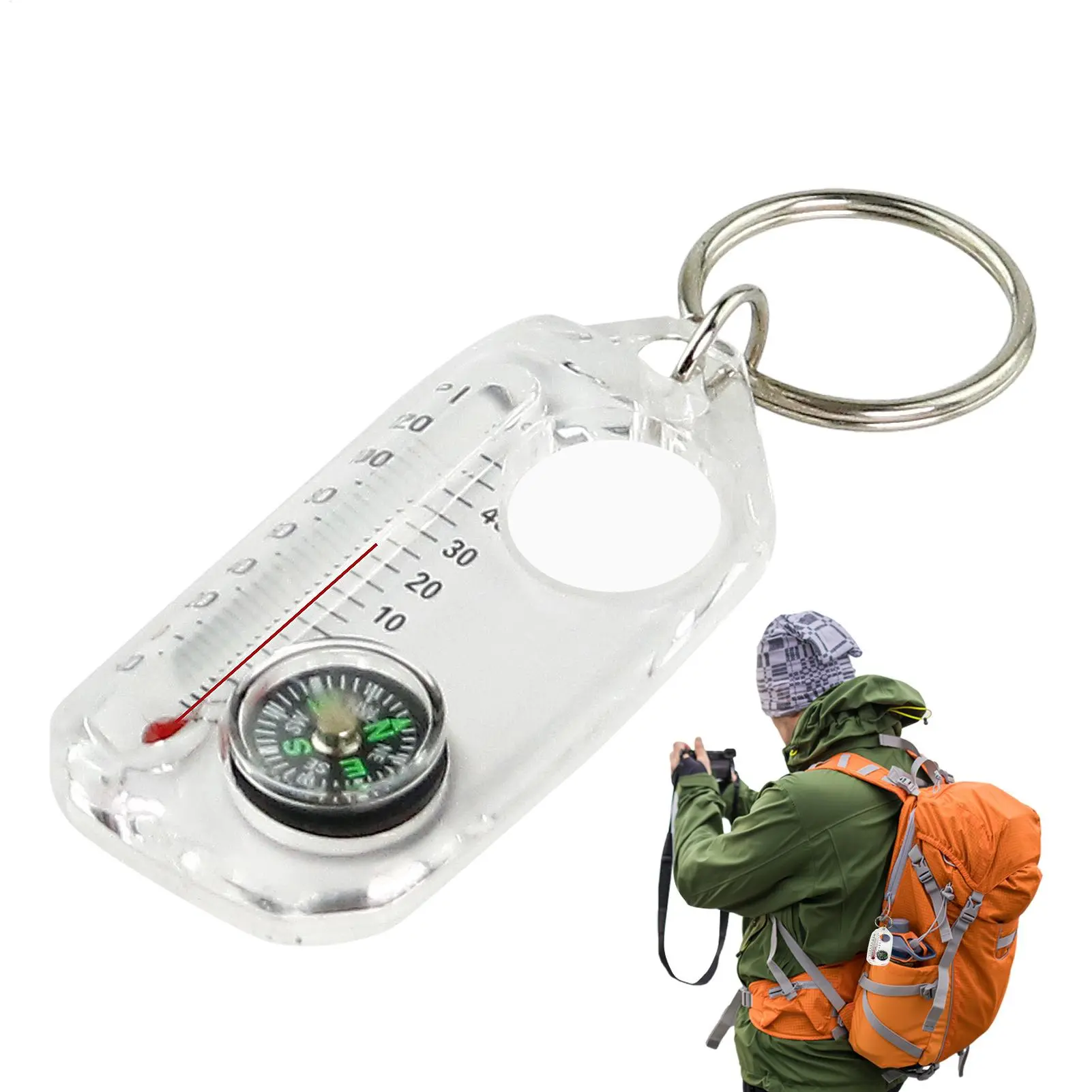 Pocket Survival Compass Multifunction Mini Keychain Camping Compass Thermometer Outdoor Climbing Tester Survival Guiding  Tool