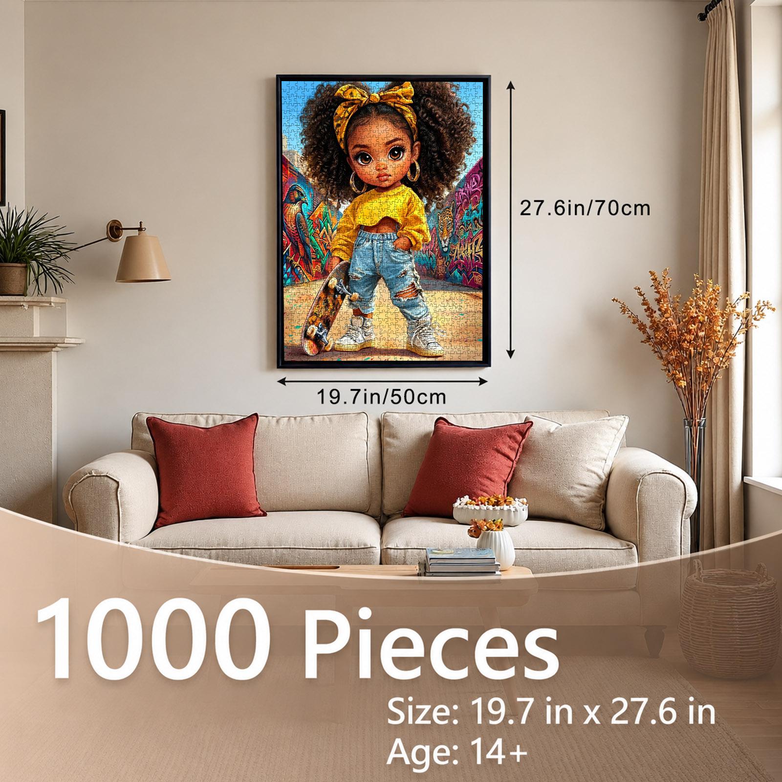 Walarky Urban Graffiti Skateboard Girl 1000-Piece Cardboard Jigsaw Puzzle (70x50cm/27.5x20in), Brain Teaser Puzzles for Adults, Memory Training & Observation, House Decoration, Stress Relief Gift