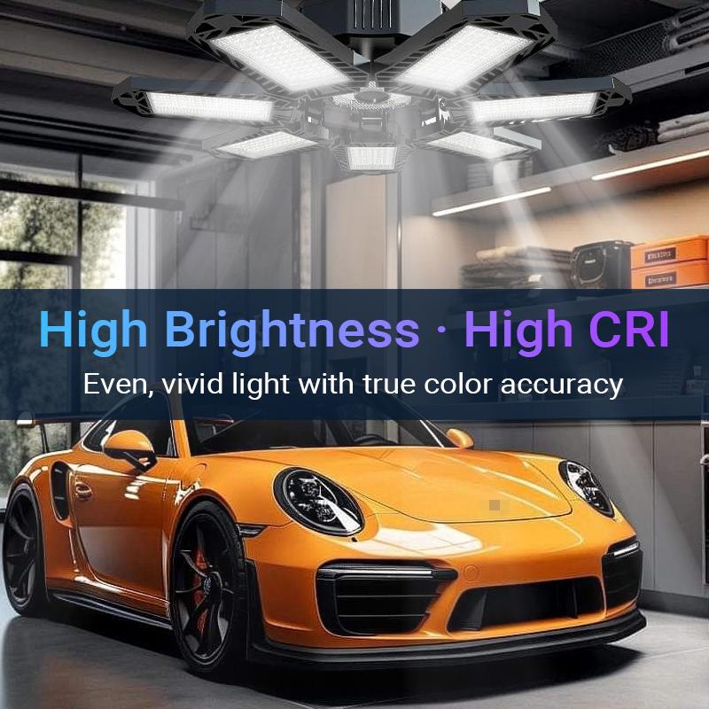 【2-Pack】FOLDABLE GARAGE LIGHT 600W 60000LM Deformable Bright Shop Ceiling Bulb Lamps E26/E27 6500k Barn Warehouse Garage Foldable 7+1 Panel Work Light Super Bright Illumination Easy Installation