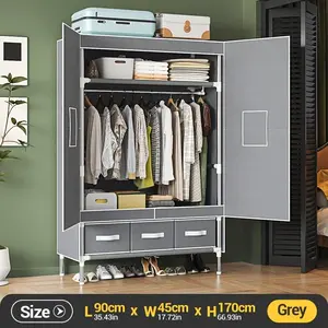 Portable Closet Wardrobe Clothes Organizer with Hanging Rod & Storage Shelves, Non-Woven Fabric Cover & 19mm Sturdy Metal Tube, Free-Standing Clothing Storage Armoire for Bedroom Apartment Living Room Dorm
