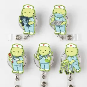 Cute Nurse Smiski Retractable ID Badge Reel Kawaii Acrylic ID Badge Holder Funny Hospital Worker Accessories RN ER ICU OB GYN Theme Perfect Gift for Nurse, Nursing Student Medical Worker or Coworker