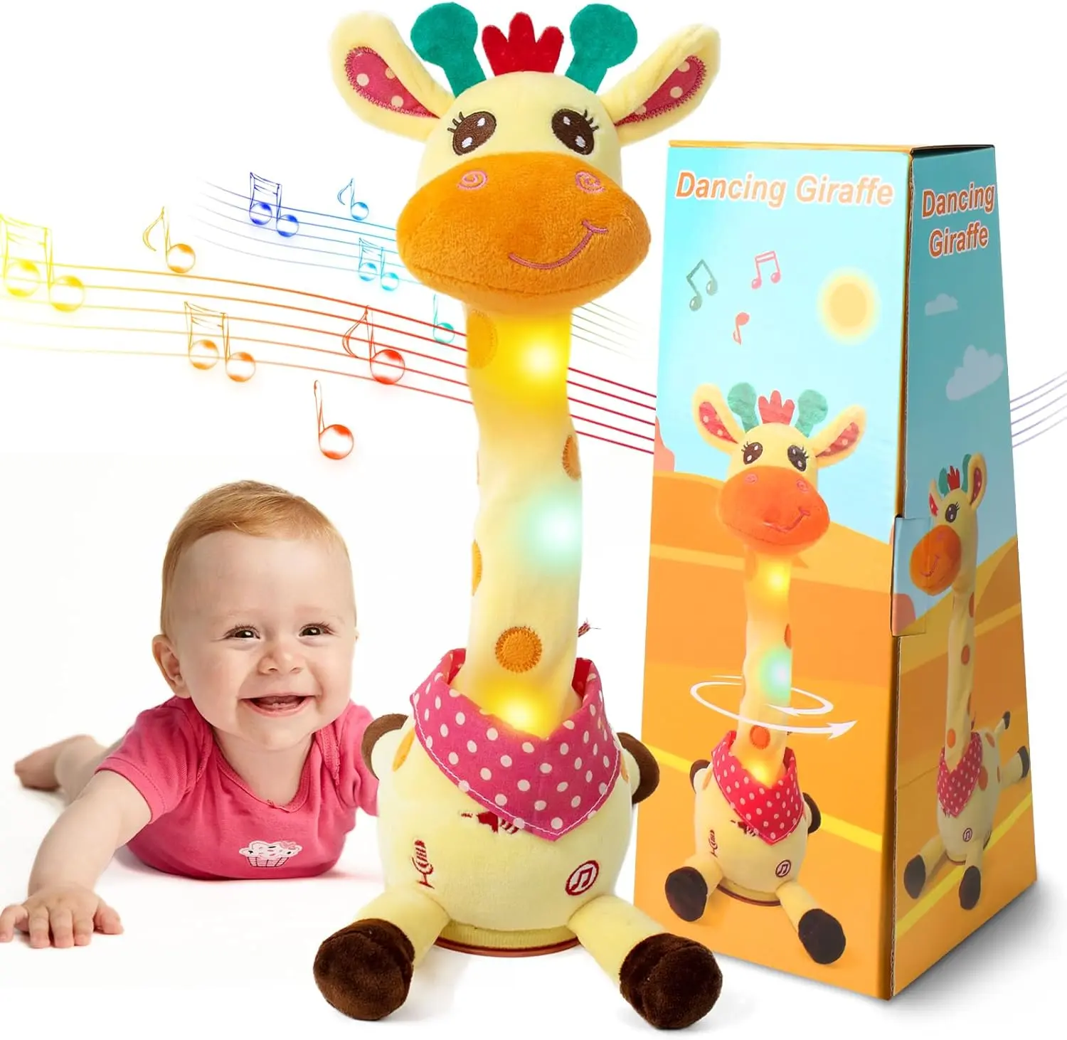 Emoin Cute Dancing Talking Giraffe Stuffed Toy for Toddlers - Adjustable Volume, 10 Children's Songs, Mimicking, Recording, Repeating What You Say, New