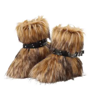 Women's Faux Fur Boots Cross Removeable Belt Fuzzy Belt Mid-Calf Fluffy Furry Snow Ankle boots Fur Boots Y2k Style Furry Shoes with Pelt Ladies Warm Round Toe Fluffy Fuzzy Shoe Comfy Outdoor Winter Shoes shaggy AOSPHIRAYLIAN