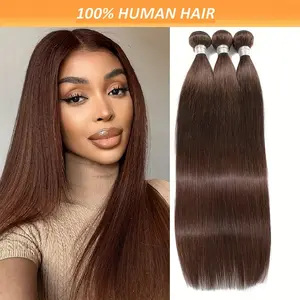 Chocolate Brown Straight Human Hair Bundles 3 Bundles Bone Straight Brown Brazilian Straight Hair Weave Bundles Remy Human Hair #4 Brown Straight Human Hair Bundles
