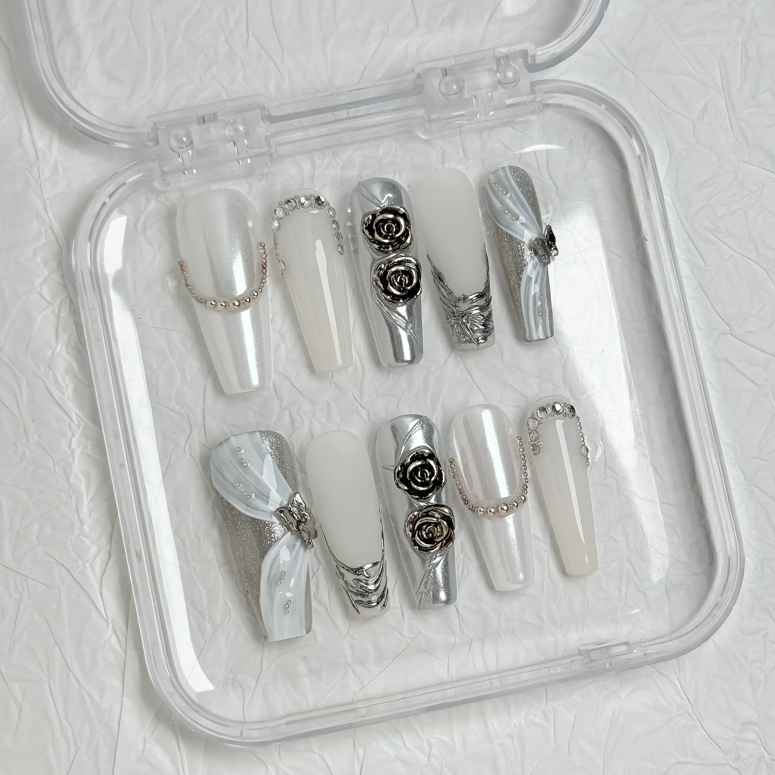 NailPopz LUNAR VEIL - Handmade 3D Press-On Nails | Durable, Reusable, and Salon-Grade Finish