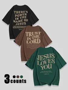 Women's Jesus Love You Letter Print Round Neck Knit Tee, Casual Loose Fit Short Sleeve Crew Neck T-shirt for Daily Wear, Ladies Clothes for All Seasons, Top, Summer