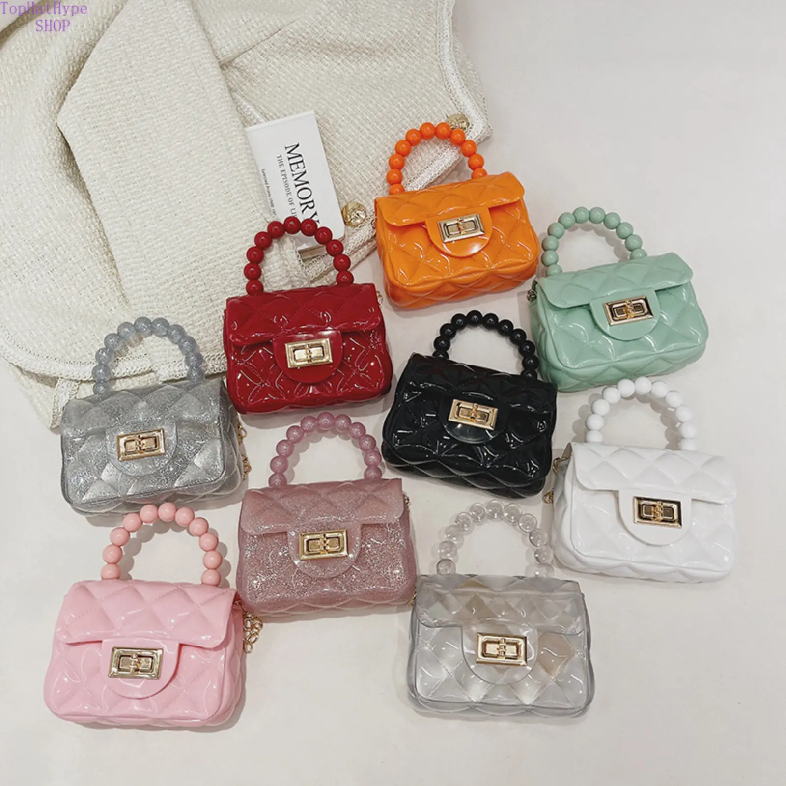 Women's 2026 Trendy Transparent Jelly Flap Embellished Shoulder Bag - Cute Mini Quilted Satchel with Beaded Handle, for Party, Daily Use, Fashion Purses, Cute Purses, Quilted Flap