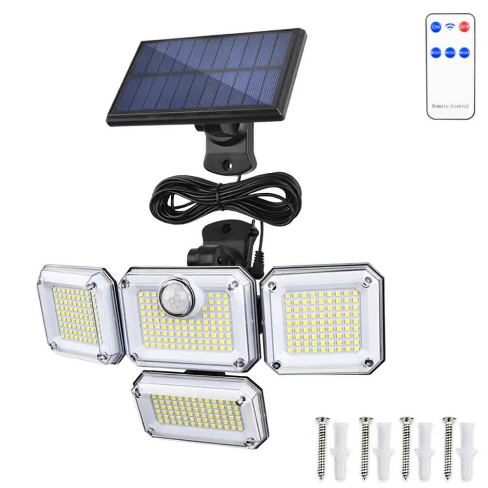 SERBASIC 4-Heads LED Solar Floodlight Set - Outdoor Lighting, Multi-LED Novelty Lighting, Motion Sensor, Dusk-to-Dawn, Remote Control, IP65 Water Resistant, Batteries Included, Key Security Outdoor Lamp, Solar Ground Lights