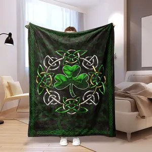 Irish Clover Celtic Knot Blanket for Winter, Soft Flannel Throw, Lightweight Warmth, Home Office Nap Travel, Autumn Winter Cozy