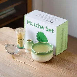 2/4/5 pieces Matcha green matcha set, ceramic spout matcha bowl, breakfast and latte making tool set, formal matcha set, suitable for home kitchen, outdoor use, as a gift for others