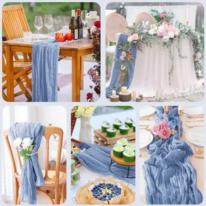 Elegant Light Blue Sheer Table Runner, 55x180cm/90x180cm, Perfect for Weddings, Parties, Dining Table Decor, Set of 1/6/10 Pieces