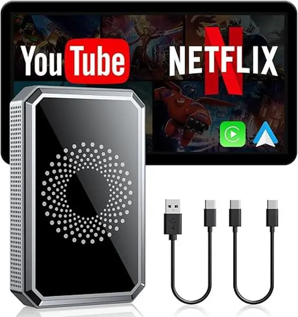 LAMTTO Wired to Wireless Carplay Adapter with Built-in Netflix/YouTube/TikTok APP to Play Video on a Car Screen (DO Not Support Vehicles with Built-in