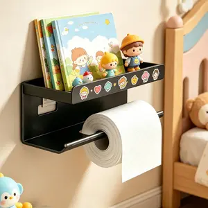 Wall Mounted No Drill Toilet Paper Holder, Waterproof Bathroom Tissue Roll Rack with Storage Shelf for Essentials